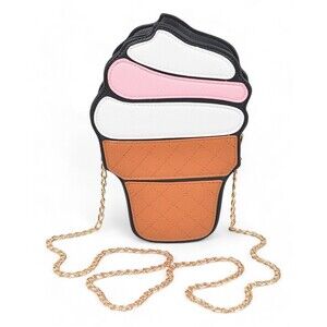 ICE CREAM CONE 3D PURSE CROSSBODY FAUX LEATHER QUALITY W/ GOLD tone CHAIN